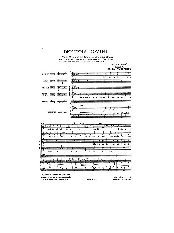 Giovanni Palestrina: Dextera Domini (SATTB)