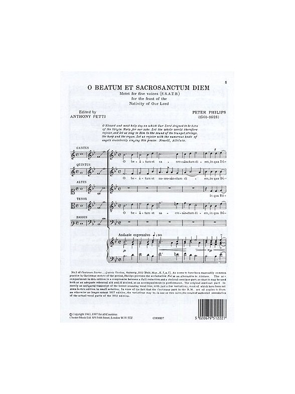 Peter Philips: O Beatum Et Sacrosanctum Diem