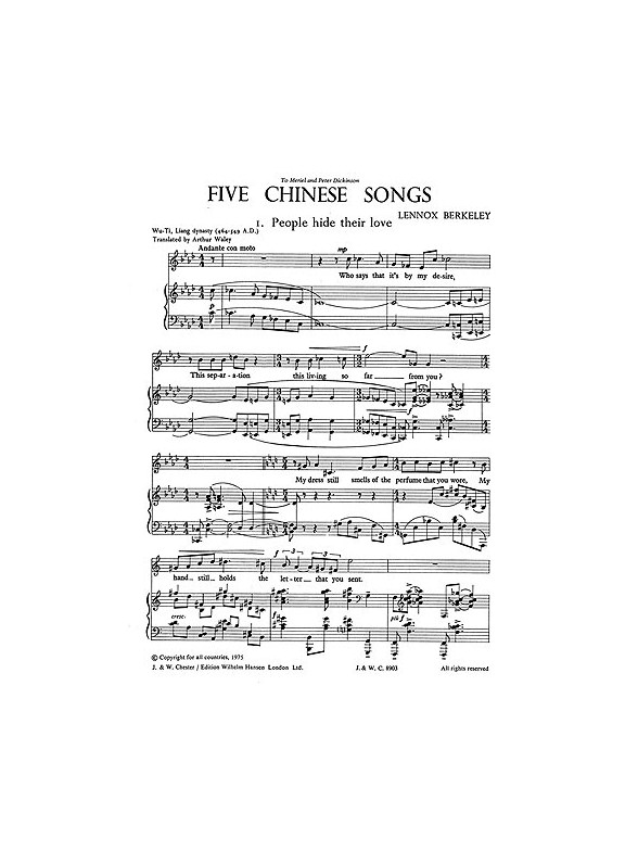 Lennox Berkeley: Five Chinese Songs Op.78