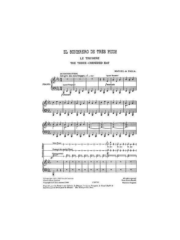 Manuel De Falla: The Three-Cornered Hat (Vocal Score)
