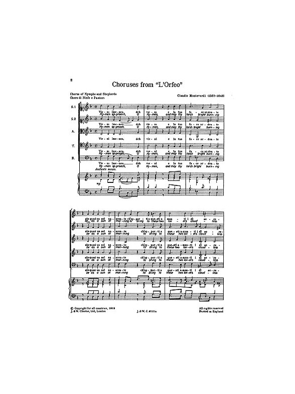 Monteverdi: Choruses From L'Orfeo (Malipiero) for SATB Chorus