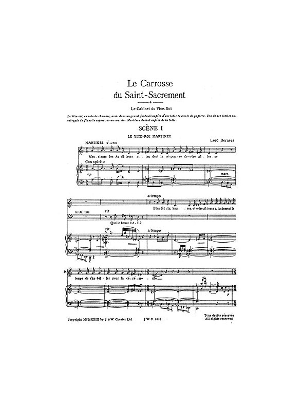 Lord Berners: Le Carrosse Du Saint Sacrement (Vocal Score)
