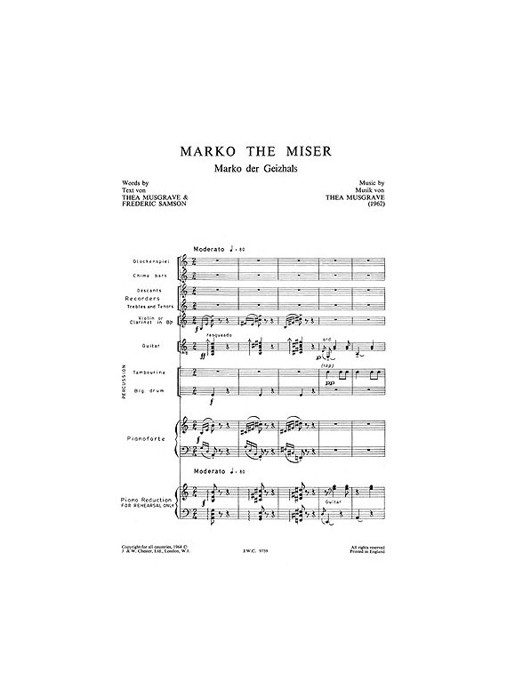 Thea Musgrave: Marko The Mister - Score/Parts