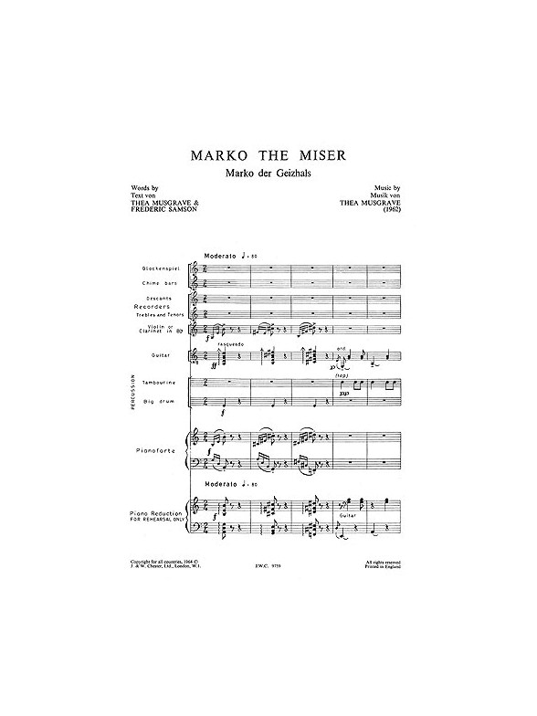Thea Musgrave: Marko The Miser - A Play For Children (Vocal Score)