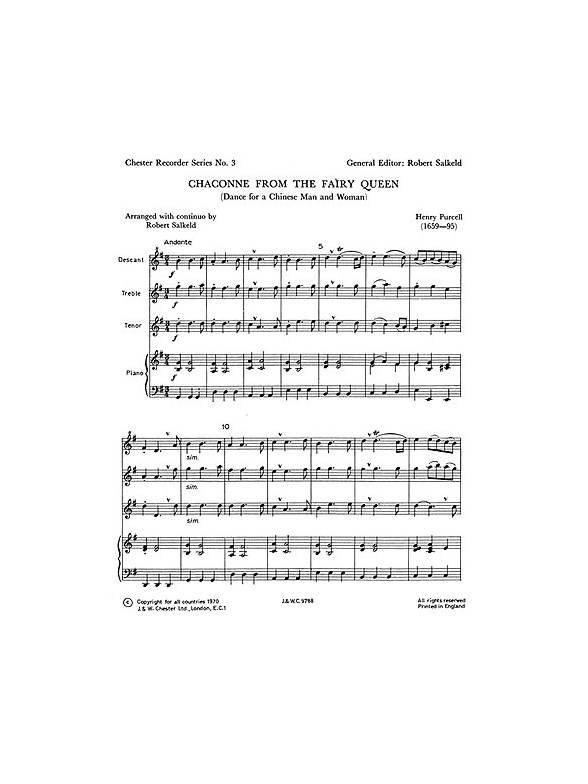 Purcell, H Chaconne From The Fairy Queen Chester Recorder Series No.3