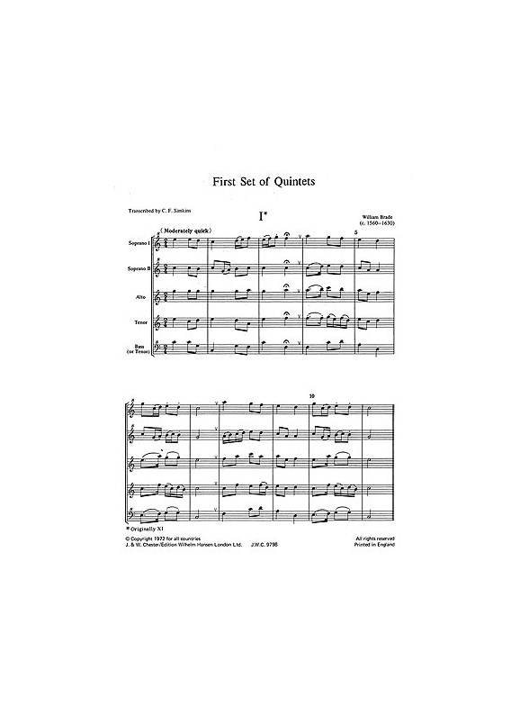 Brade: First Set Of Quintets (Score and Parts)