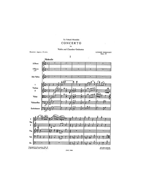 Lennox Berkeley: Concerto For Violin And Chamber Orchestra Op.59 (Score)