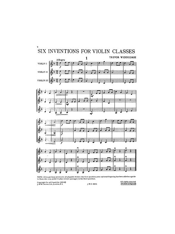 Widdicombe, T Six Inventions For Violin Classes Score And Parts