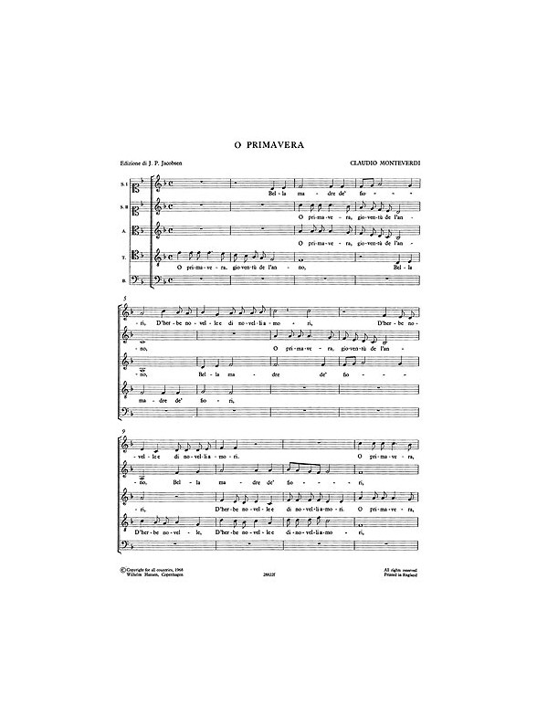 Monteverdi, C O Primavera Ssatb