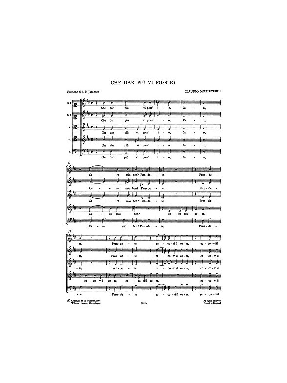 Monteverdi, C Che Dar Piu Vi Poss'io Ssatb