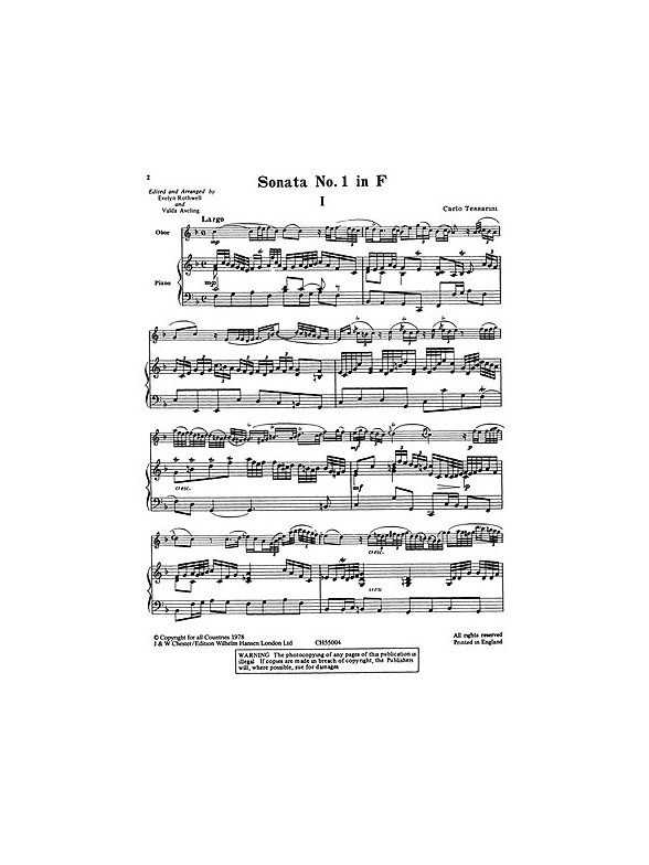 Carlo Tessarini: Sonata No.1 In F For Oboe And Piano