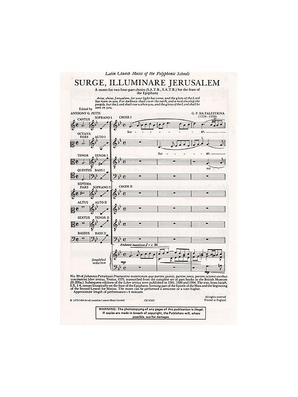 Giovanni Palestrina: Surge, Illuminare Jerusalem (Petti)