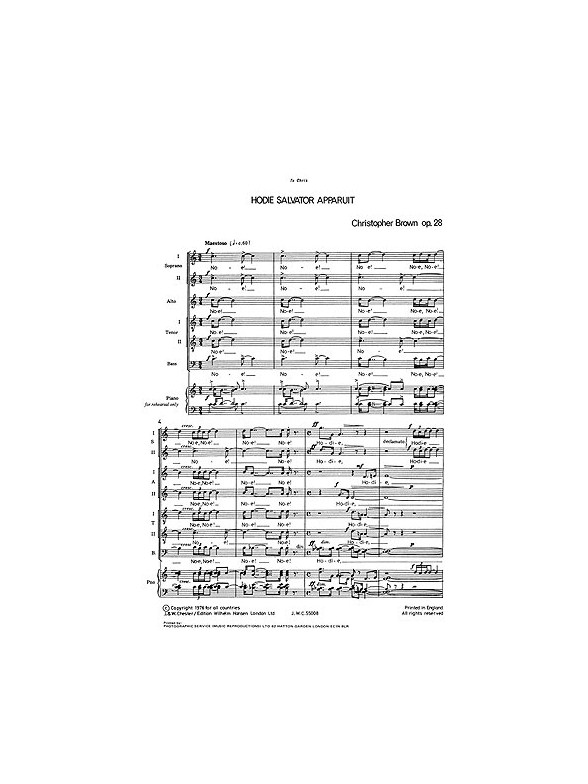Christopher Brown: Hodie Salvator Apparuit for SATB Chorus With Soli