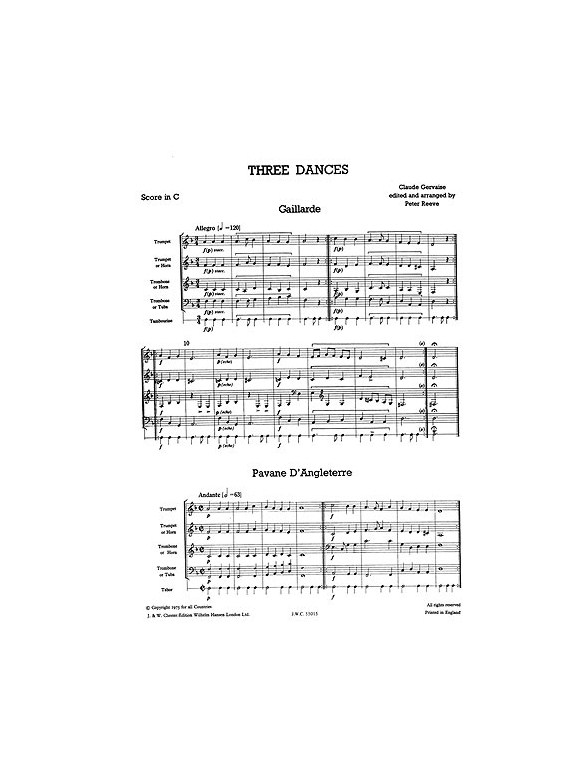 Claude Gervaise: Three Dances - Brass Quartet (Just Brass No.4)