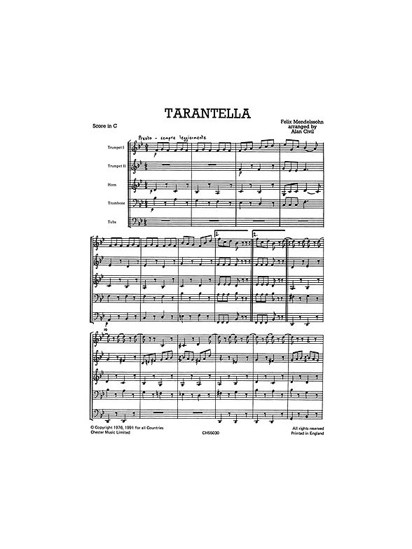 Felix Mendelssohn: Tarantella - Brass Quintet (Just Brass No.16)