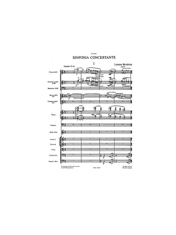 Lennox Berkeley: Sinfonia Concertante Op.84 For Oboe & Chamber Orchestra (Miniature Score)