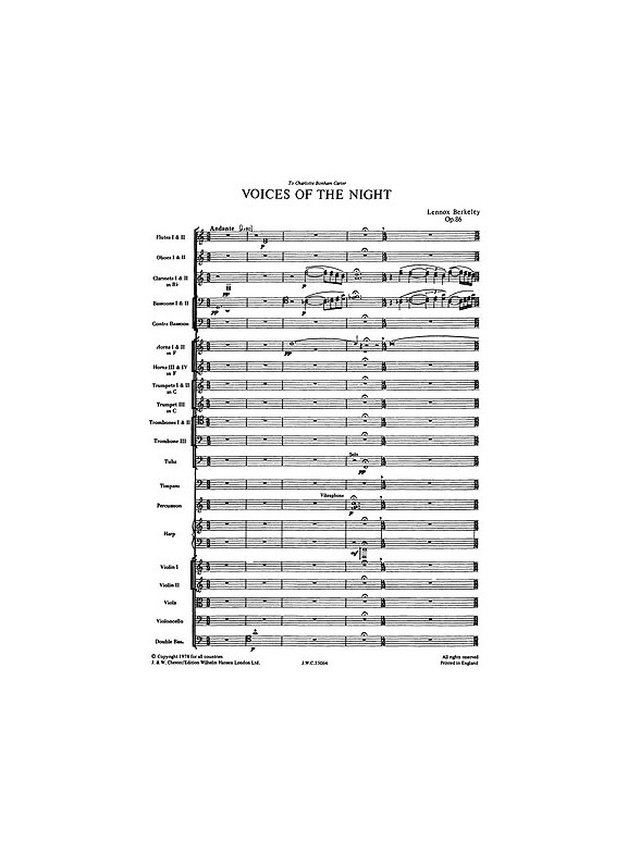 Lennox Berkeley: Voices Of The Night Op.86 for Orchestra (Miniature Score)