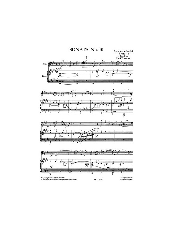 Giuseppe Valentini: Sonata No.10 In E Major For Cello and Piano