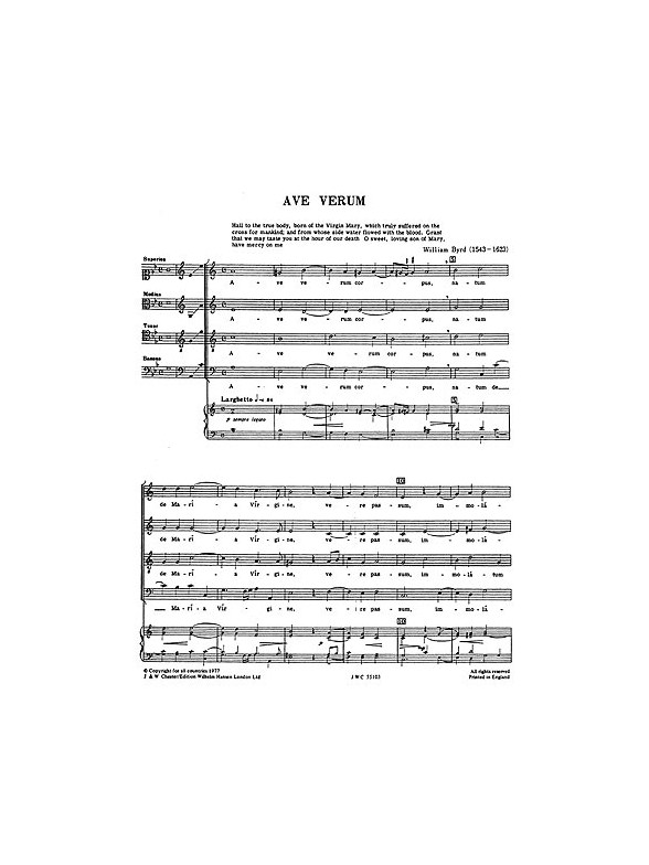 Byrd, W Ave Verum Satb (From Chester Motet Book 2-english)