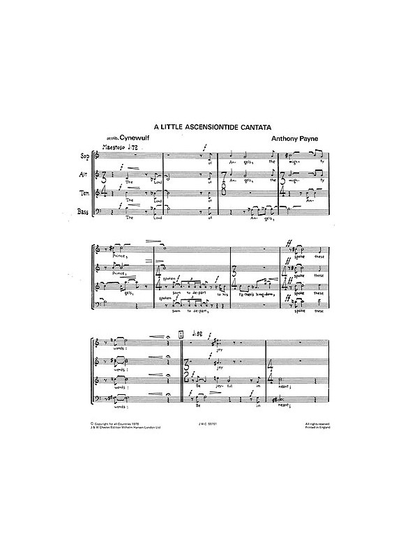 Anthony Payne: Little Ascensiontide Cantata for SATB Chorus