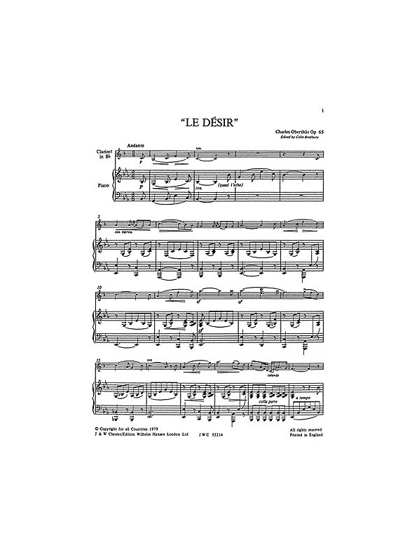 Oberthur: Le Desir Op. 65 (Bradbury) Clt/Pf