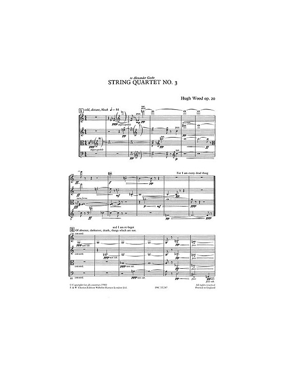 Hugh Wood: String Quartet No.3 Op.20 (Score)