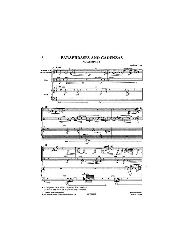 Anthony Payne: Paraphrases And Cadenzas (Score)