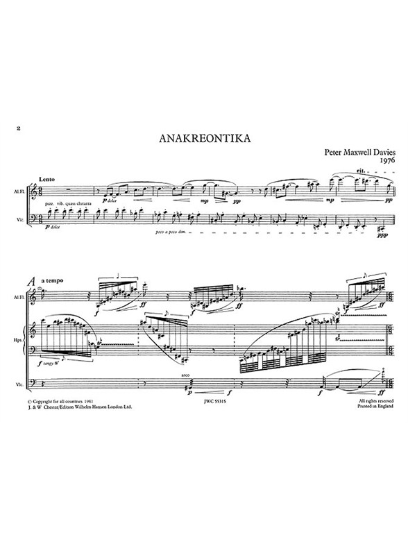 Peter Maxwell Davies: Anakreontika (Performing Score)
