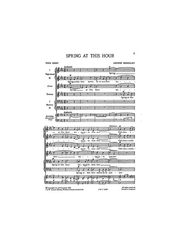 Lennox Berkeley: Spring At This Hour Op.37 No.2