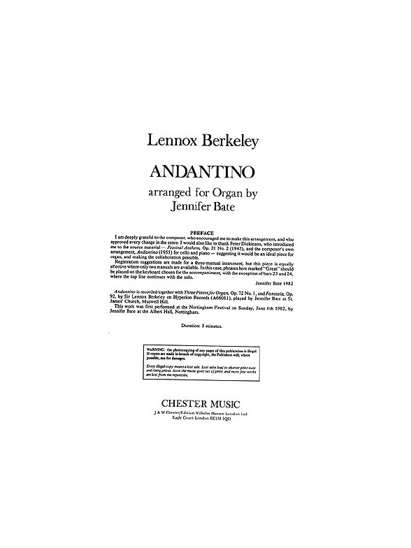 Lennox Berkeley: Andantino For Organ