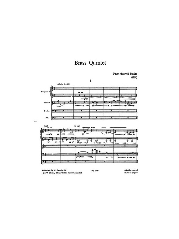 Peter Maxwell Davies: Brass Quintet Study Score