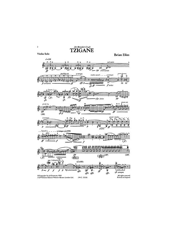 Brian Elias: Tzigane For Solo Violin