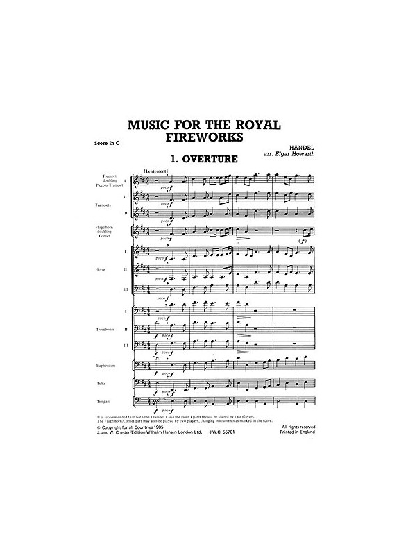 G.F. Handel: Music For The Royal Fireworks (Brass Ensemble Score)