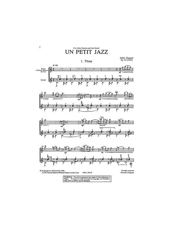 Duarte: Un Petit Jazz For Flute And Guitar