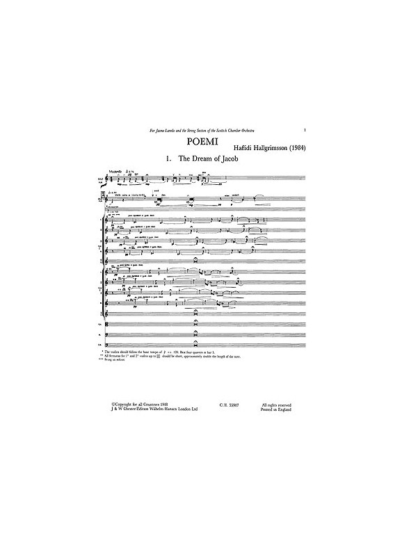 Hallgrimsson: Poemi For Violin And String Orchestra (Full Score)