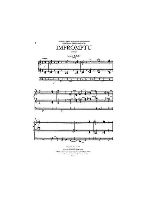 Lennox Berkeley: Impromptu For Organ