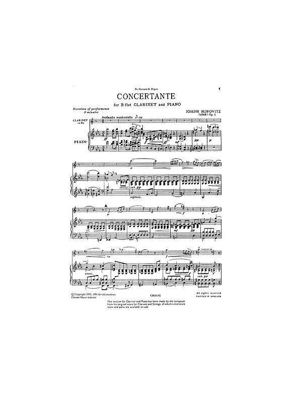 Joseph Horovitz: Concertante (Clarinet/Piano)