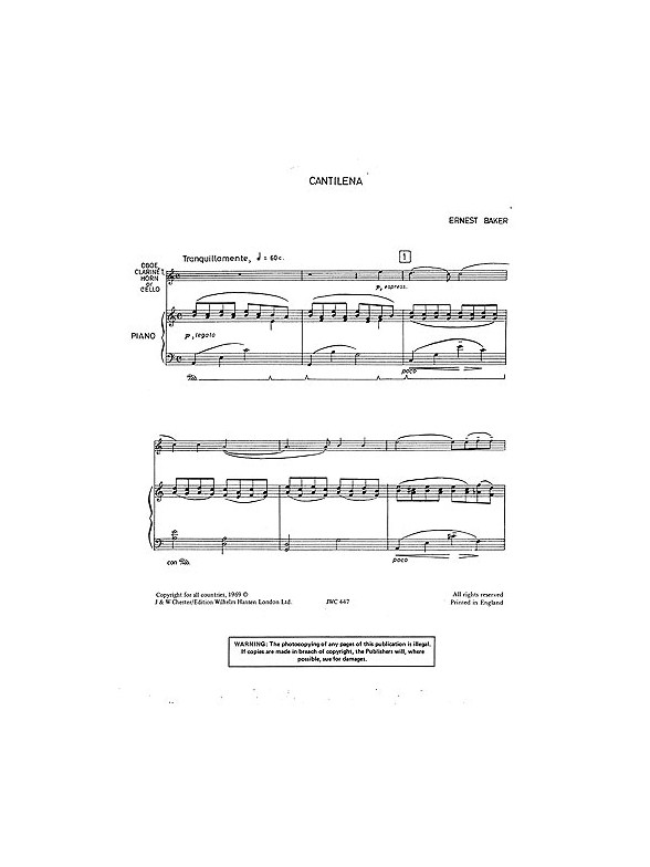 Ernest Baker: Cantilena For Clarinet And Piano