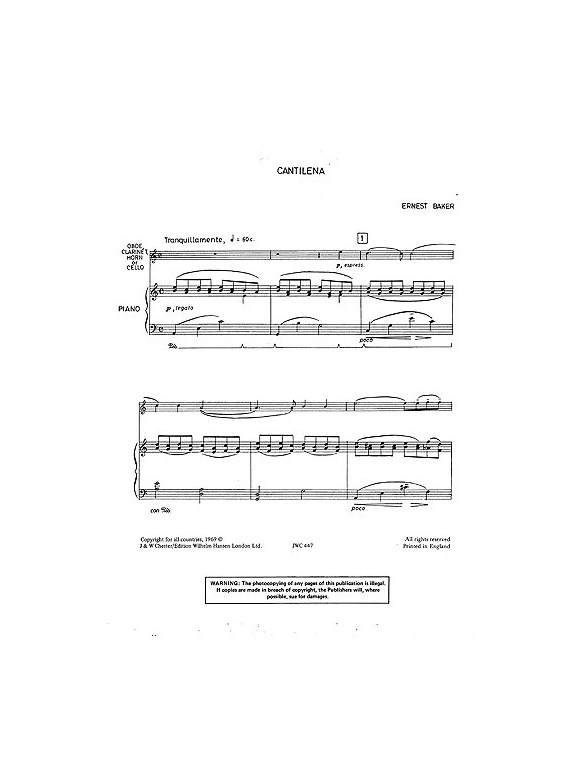 Ernest Baker: Cantilena For Cello And Piano
