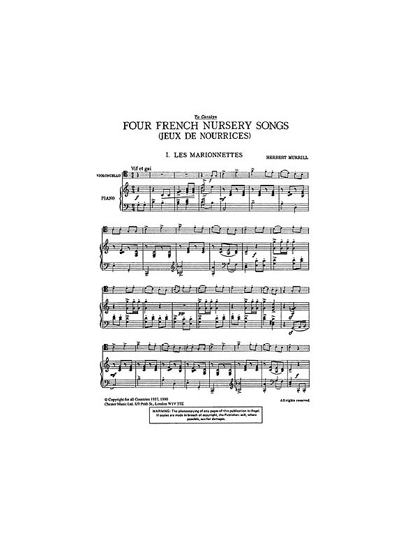 Herbert Murrill: Four French Nursery Songs For Cello And Piano