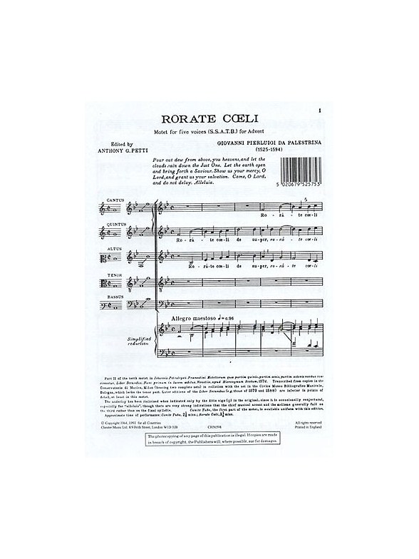 Palestrina: Rorate Coeli SSATB