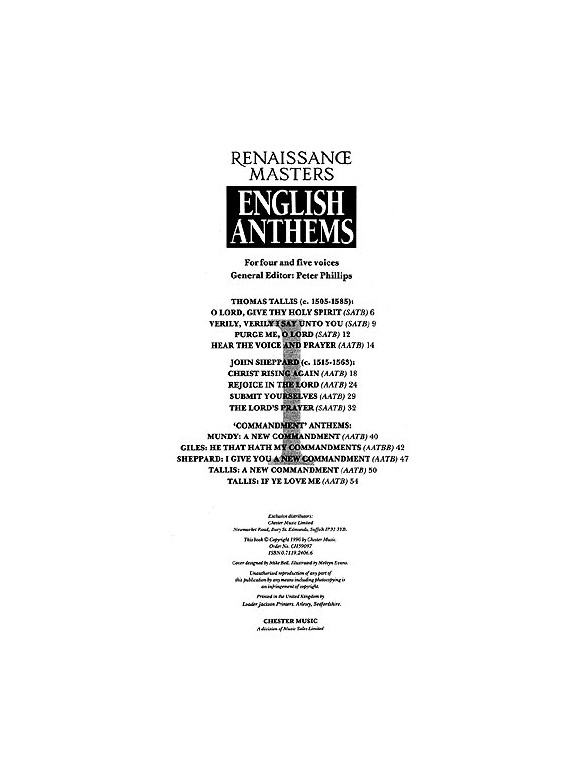 Renaissance Masters Anthem 1: Anthems By Tallis, Sheppard And Their Contemporaries