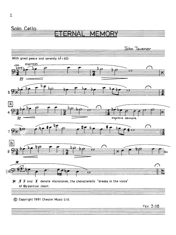 John Tavener: Eternal Memory (Solo Cello Part)