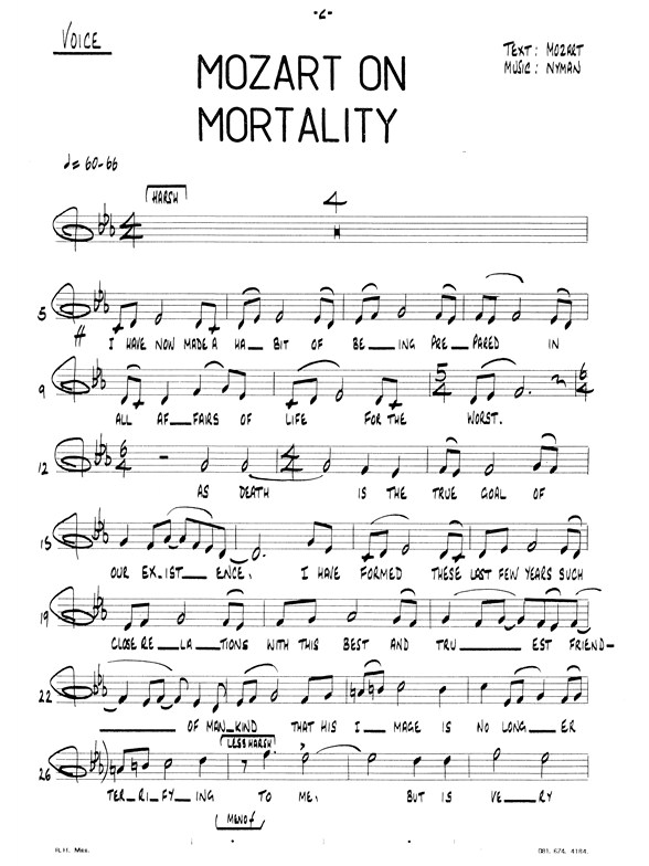 Michael Nyman: Mozart On Mortality (Parts)