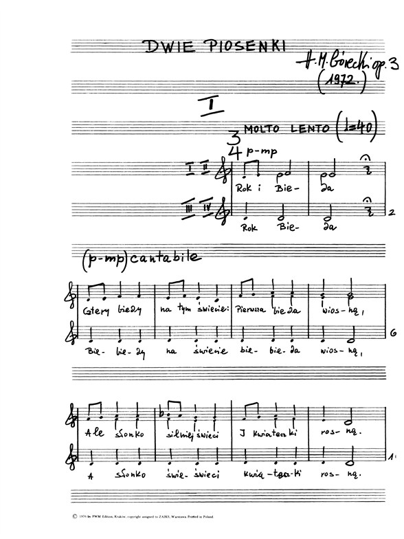 Henryk Gorecki: 2 Sacred Songs Op.33