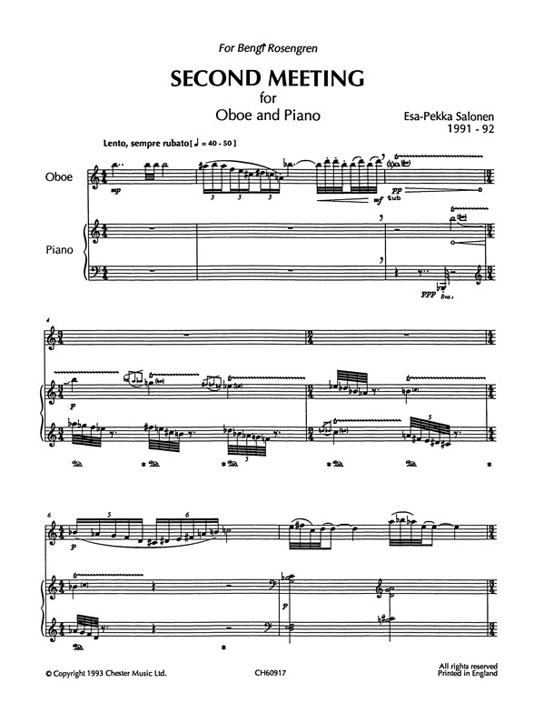 Esa-Pekka Salonen: Second Meeting for Oboe and Piano