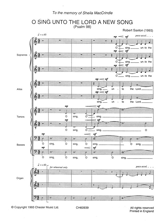 Robert Saxton: O Sing Unto The Lord