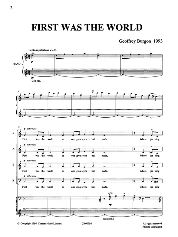 Burgon: First Was The World (Vocal Score)