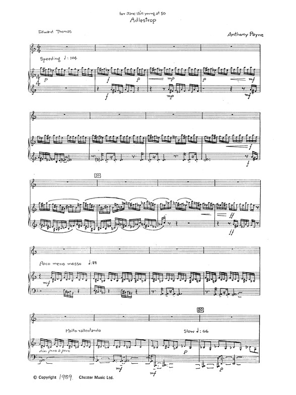 Anthony Payne: Adlestrop for Soprano and Piano (A4 Score)