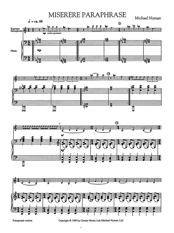 Michael Nyman: Miserere Paraphrase (Saxophone/Piano)